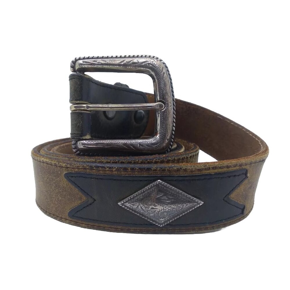 Vintage Nocona South Western Leather Belt embroidered 41"  READ